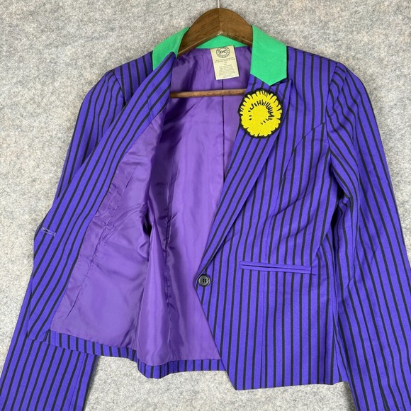 DC Comics Joker Jacket Womens Medium Blazer Costume Cosplay Purple Button Stripe - Picture 12 of 12